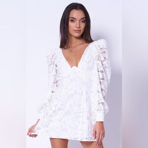 For Love And Lemons white puff sleeve mini dress